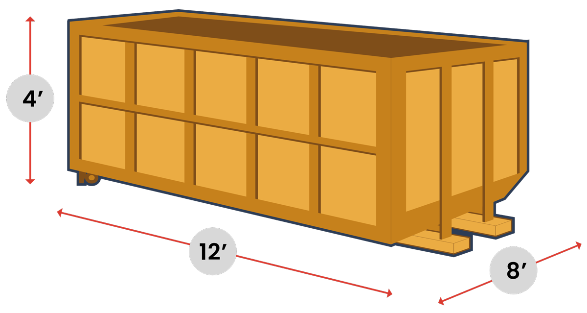 diagram showing length, width and height of a large grey container