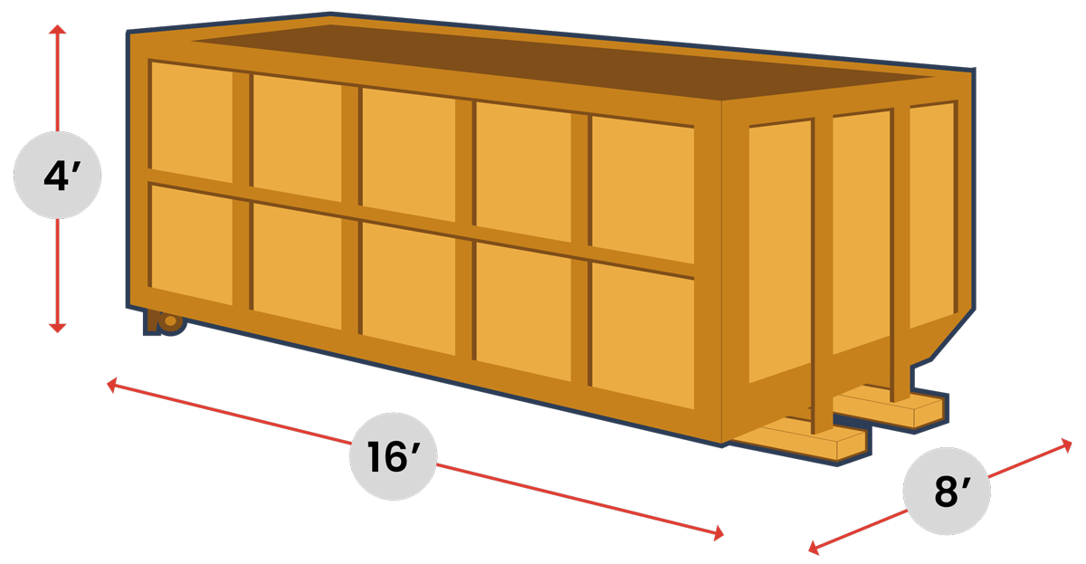 Gray shipping container on black. Diagram with length, height and width.