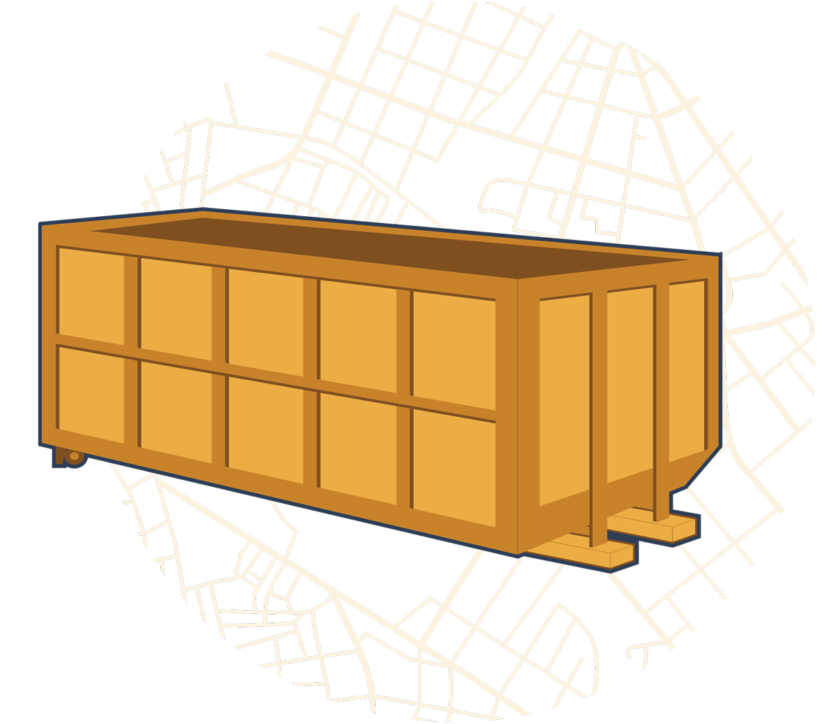 A grey shipping container. It is positioned on a black background with a world map.