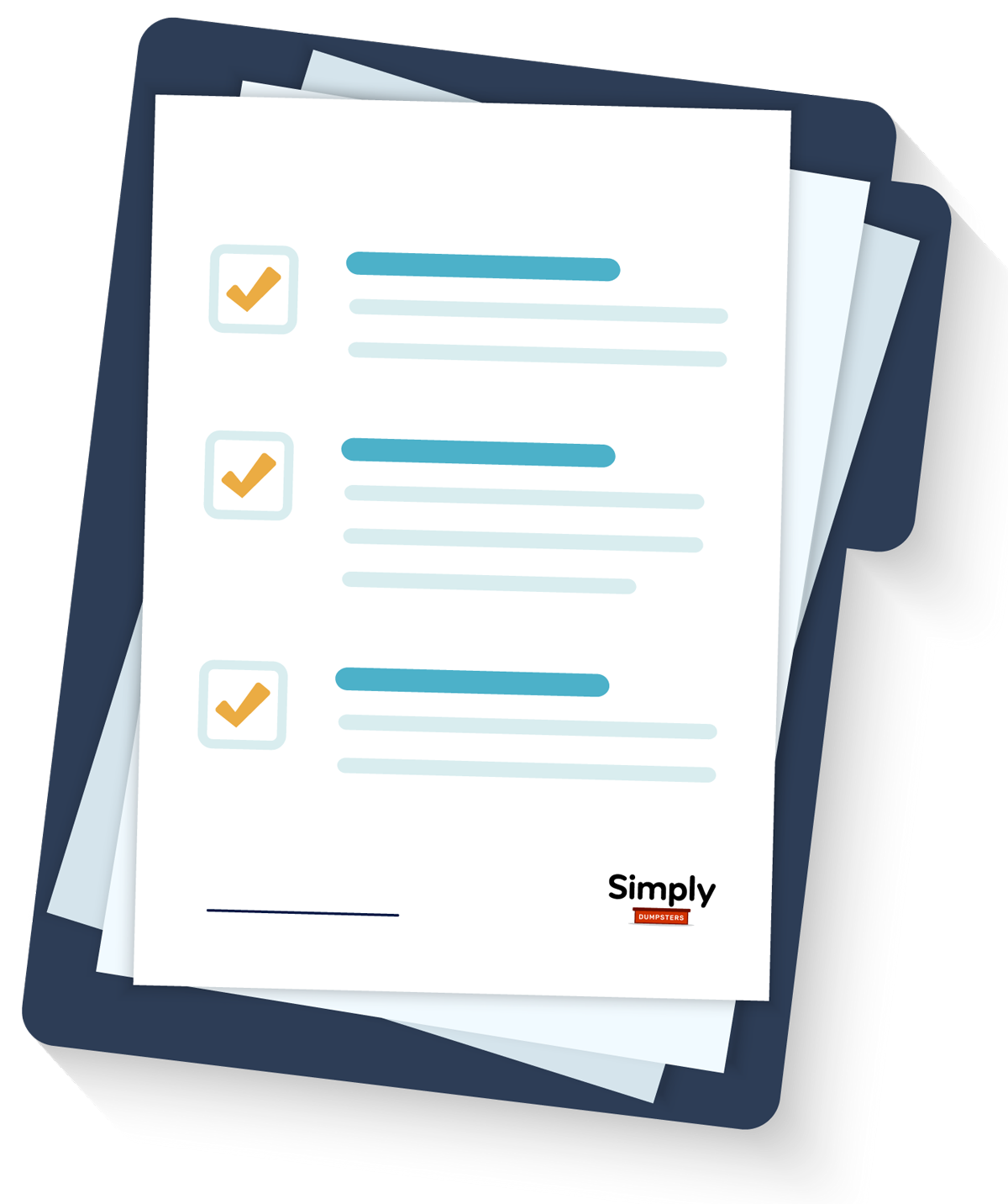 A stack of paperwork with checklist. Grey documents with checkmarks.